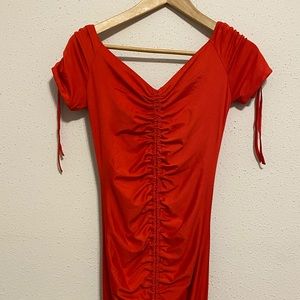 Red off the shoulder dress